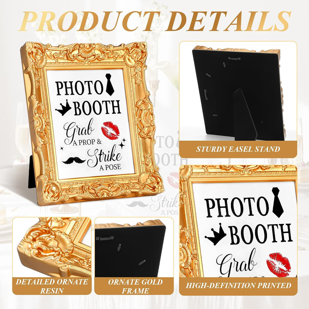 Vintage Wedding Photo Booth Sign Gold Frame Resin Stand Desktop