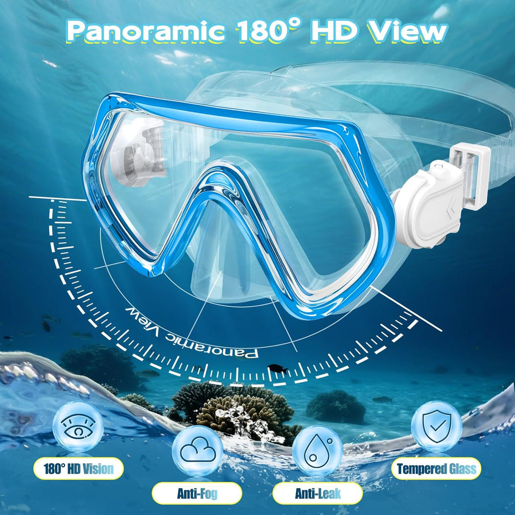 2 Sets Kids Snorkeling Gear for Ages 3-14, Anti-Fog 180° Clear View Dry Top Snorkel Set, Swimming Mask with Nose