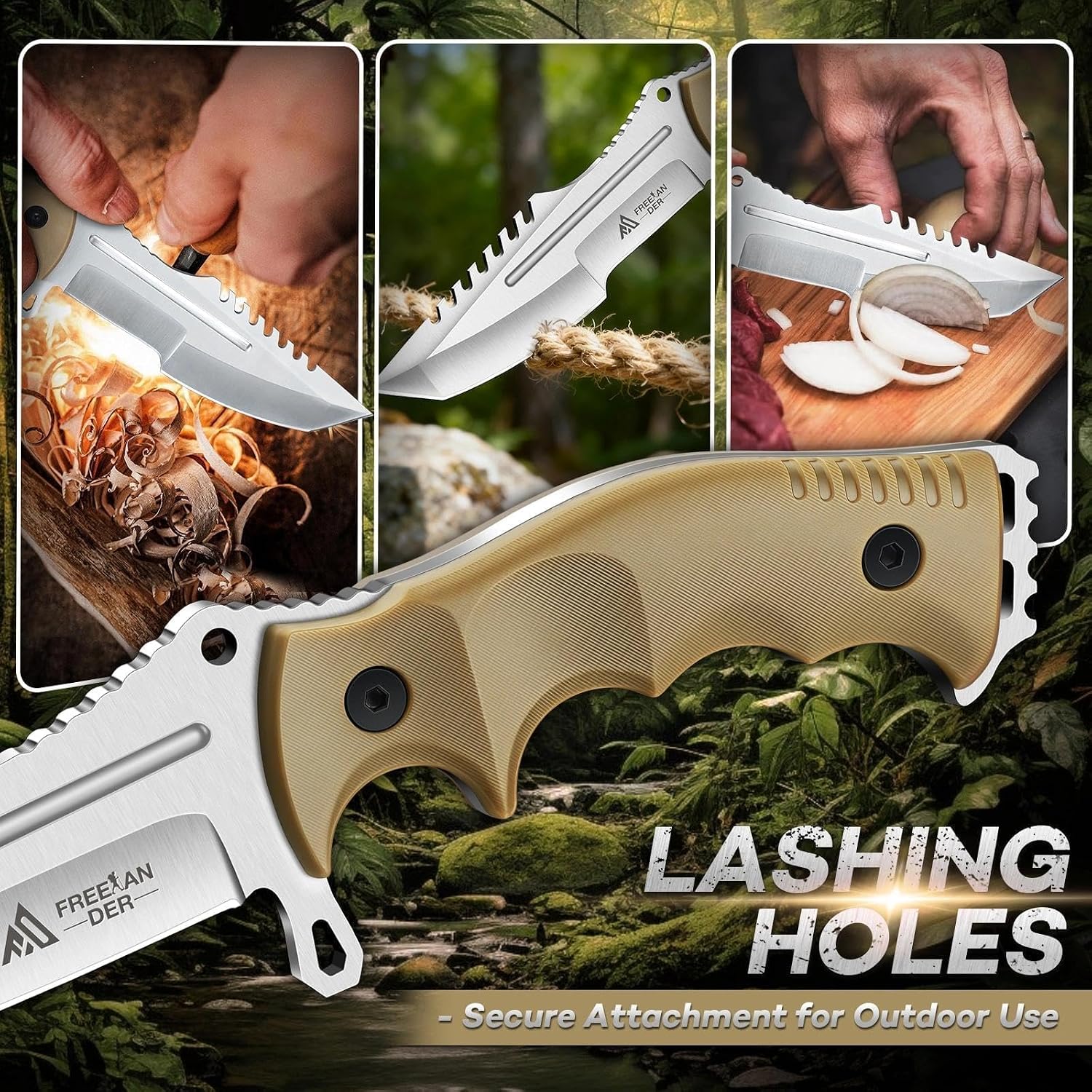 Outdoor Fixed Blade Knife, Full Tang Survival Knife with Sheath | D2 Steel Camping Bushcraft Knife with Ergonomic