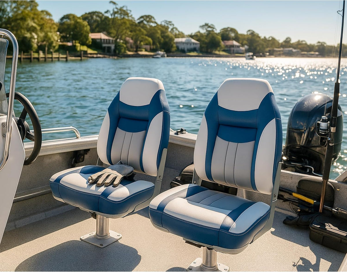 S1 Deluxe A Pair of Marine High Back/Low Back Folding Fishing Boat Seat for Fishing, Bass/Jon/Pontoon Boat Chairs, 4