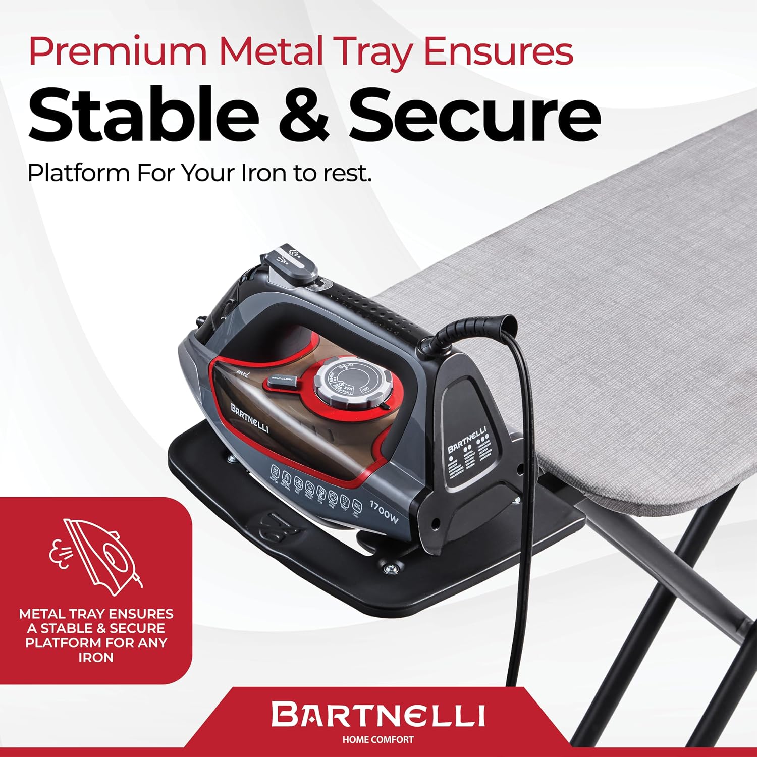 Extreme Stability Ironing Board 43x13 Upgraded Heavy-Duty Metal Frame & Iron Rest, Height Adjustable, Foldable, 4