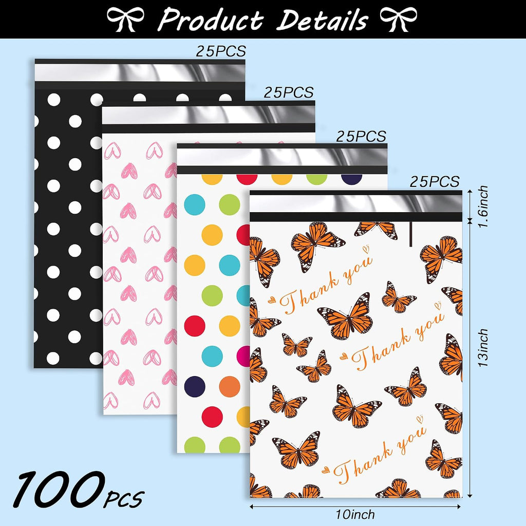 10x13 Poly Mailers Variety Pack of 100, 25Pcs Each Color