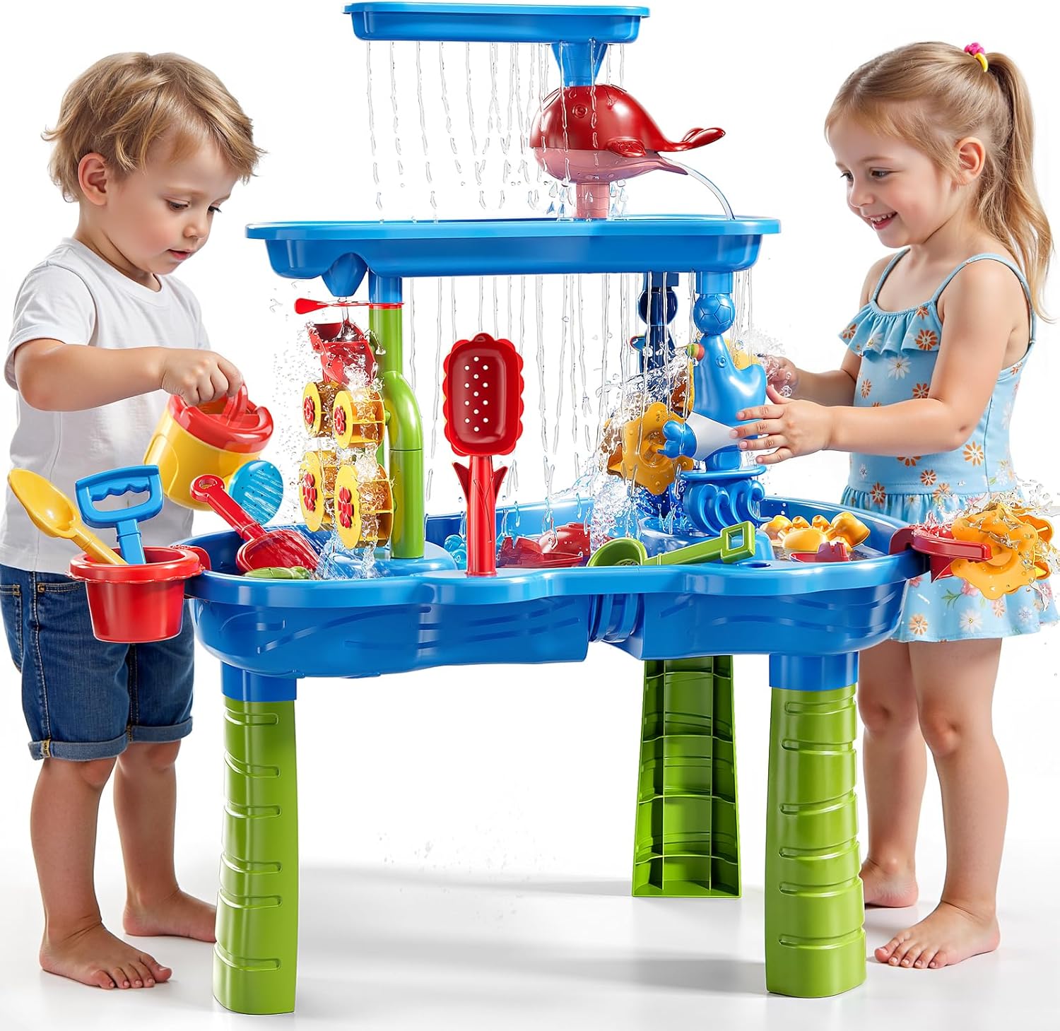 3-Tier Sand and Water Table for Kids, Summer Outdoor Beach Outside Backyard Activity Sensory Kids Sand and Water