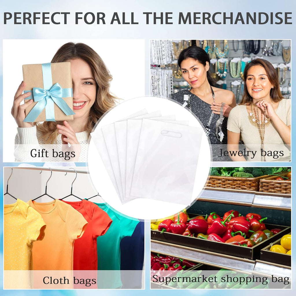 200 Pack 9" x 12" Clear Plastic Gift Bags with Die Cut Handle