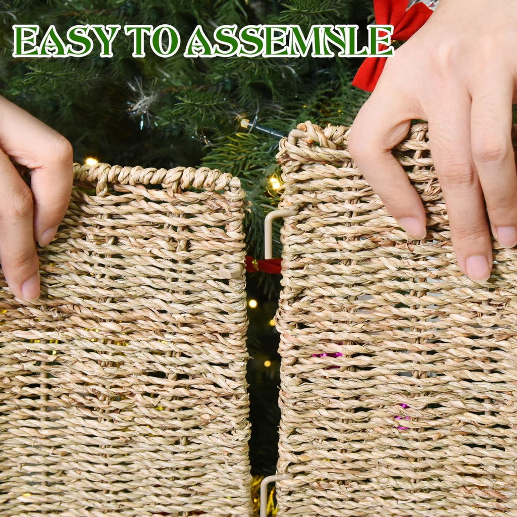 32 in Extra Large Rattan Christmas Tree Collar Basket - Rustic Handcrafted Christmas Tree Stand Cover Woven Tree