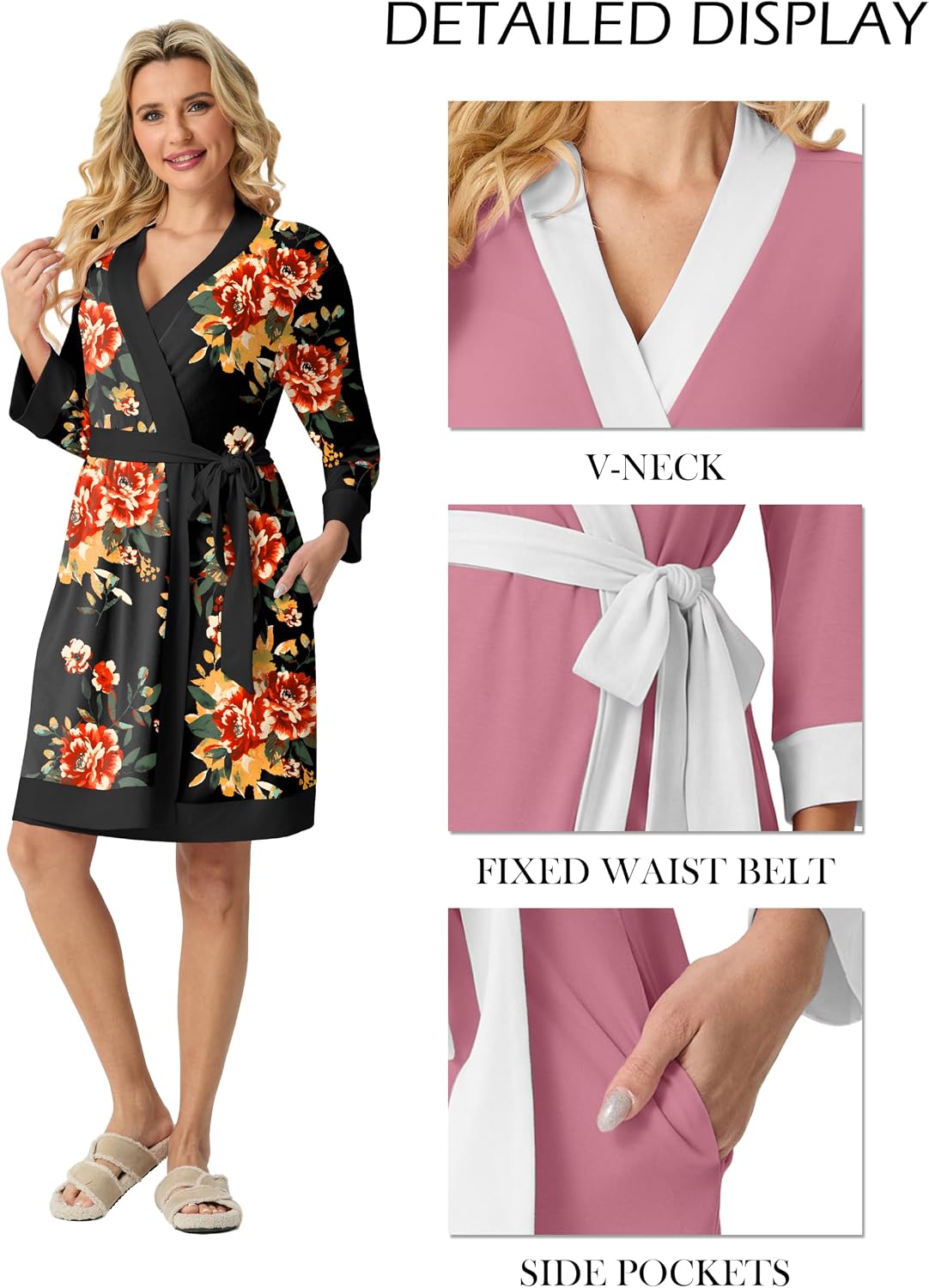 Womens Short Robes Summer Lightweight Bathrobe S-2XL