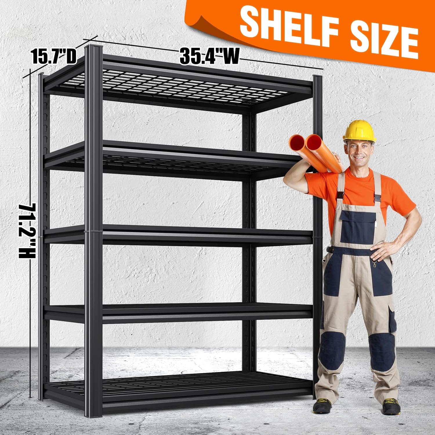 Storage Shelves, 2500lbs Garage Shelving,Adjustable Heavy Duty Shelving Unit,5T Tall Garage Shelves，Metal Standing