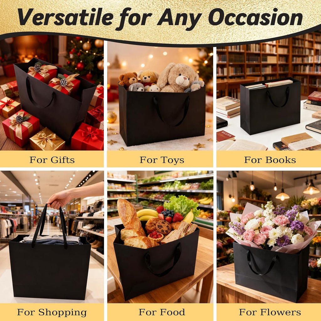 12 Pack Extra Large Black Gift Bags with Handles & 24 Tissue Papers
