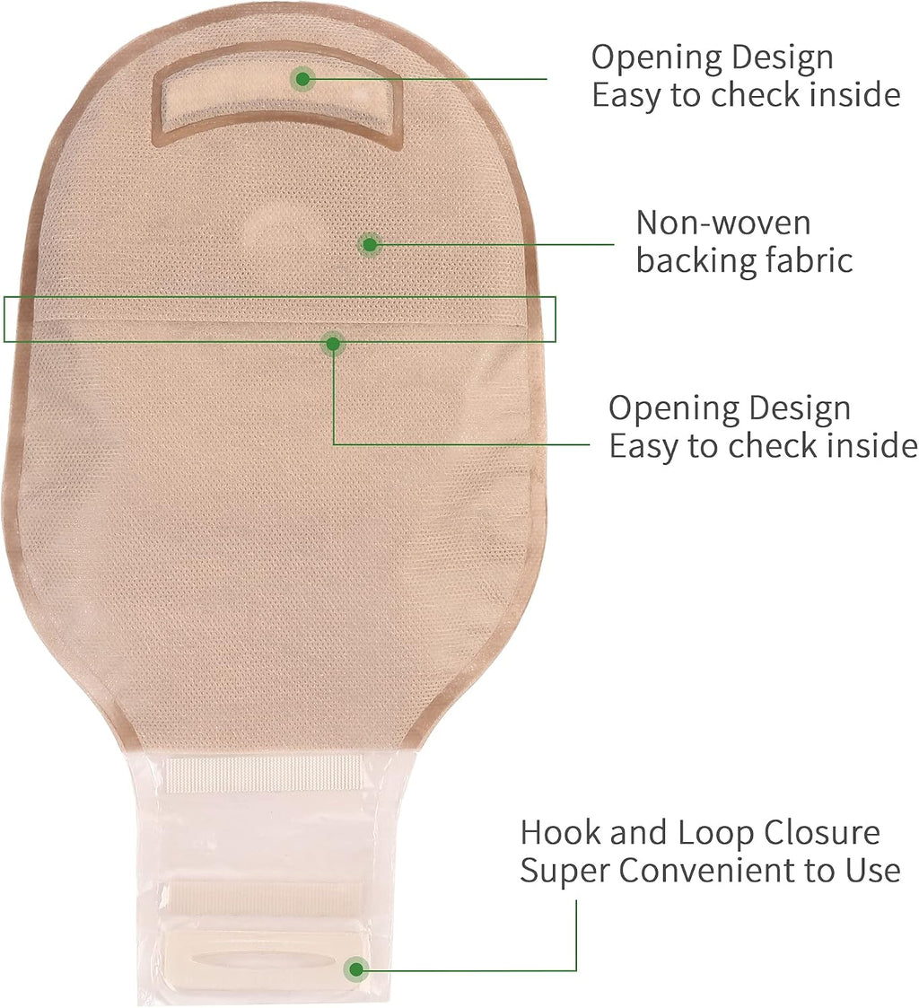 Ileostomy Supplies, 10 PCS Colostomy Bags, Two-Piece Colonoscopy Bags with Hook and Loop Closure for Stoma Care (No
