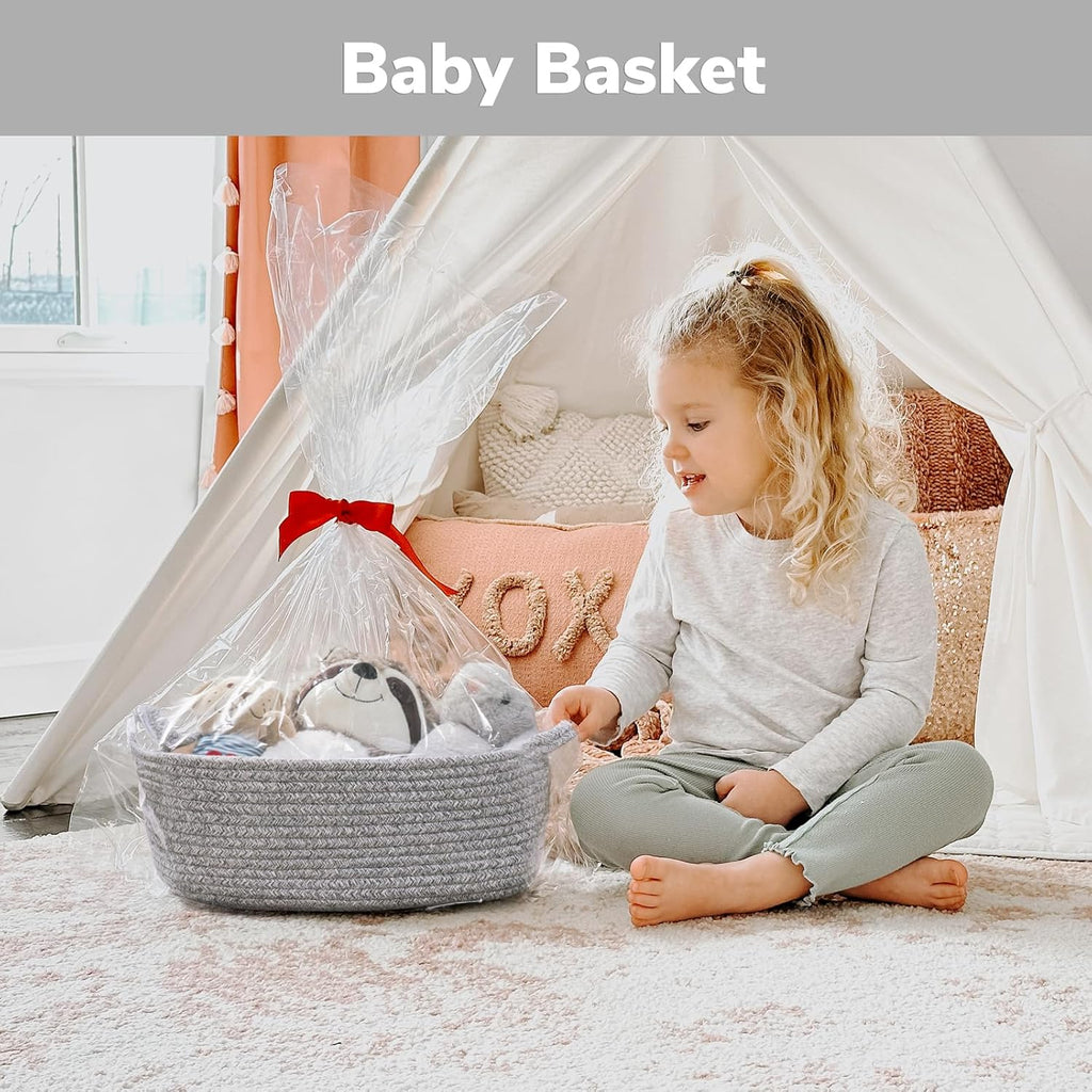 Decorative Gift Basket, Easter Basket for Kids, Woven Rope Storage Baskets with Handles, Nursery Baby Shower Toy