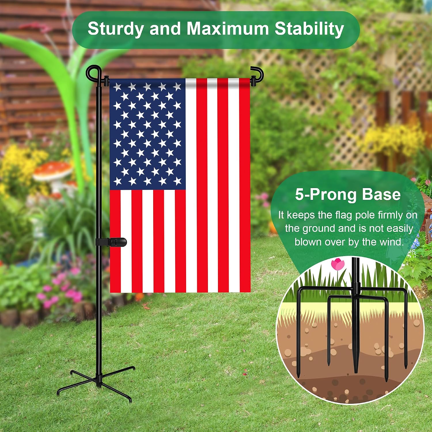 Garden Flag Stand with 5 Prong Base,Stable Design Garden Flag Holder for Outside,Waterproof Coated Yard Flags Pole