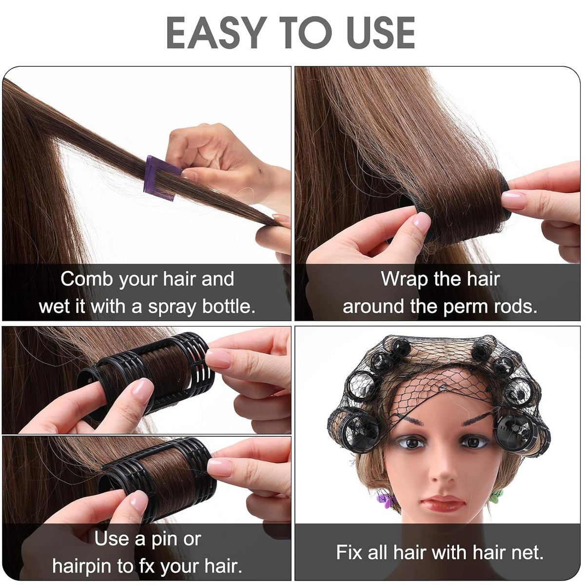 65Pcs Hair Rollers with Clips for Women,Black