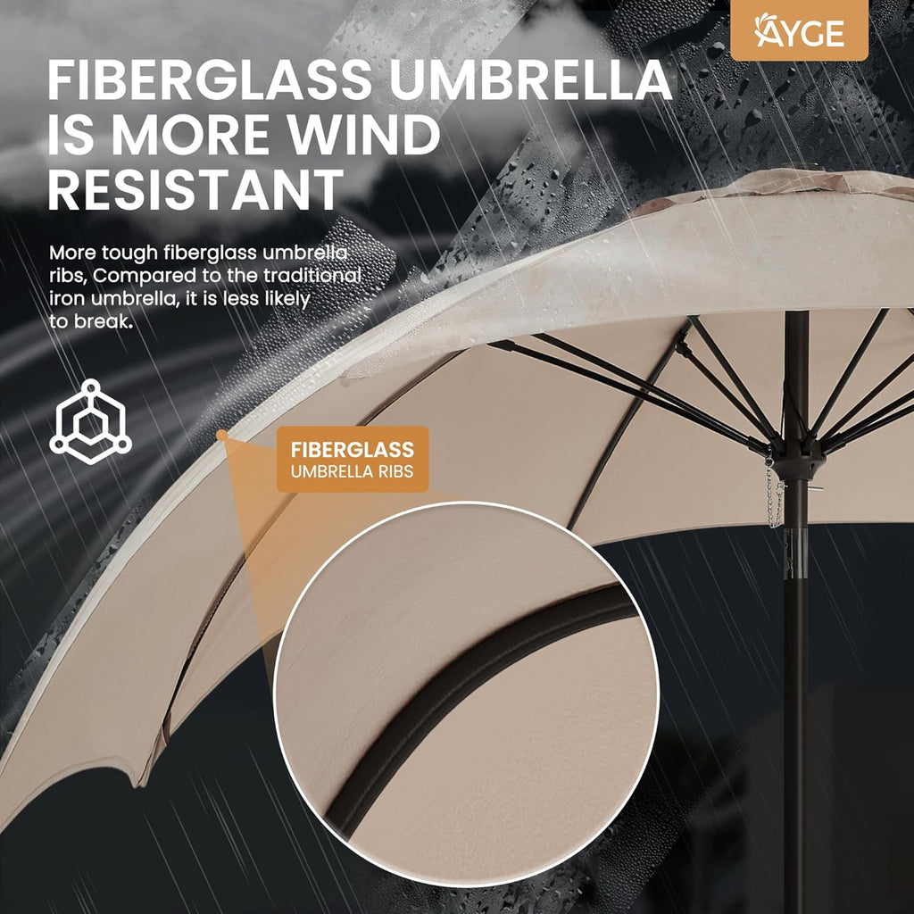 9FT Large Outdoor Patio Umbrella Market Table Umbrella-UV Resistant, Easy Push Button Tilt and Crank, 8 Sturdy