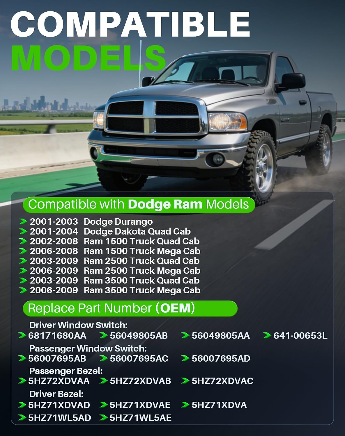 Window Switch with Bezel for 2002-2008 Dodge Ram 1500 2500 3500