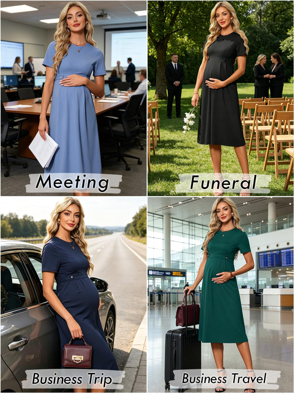 Maternity Work Dress Formal Business Office Blue