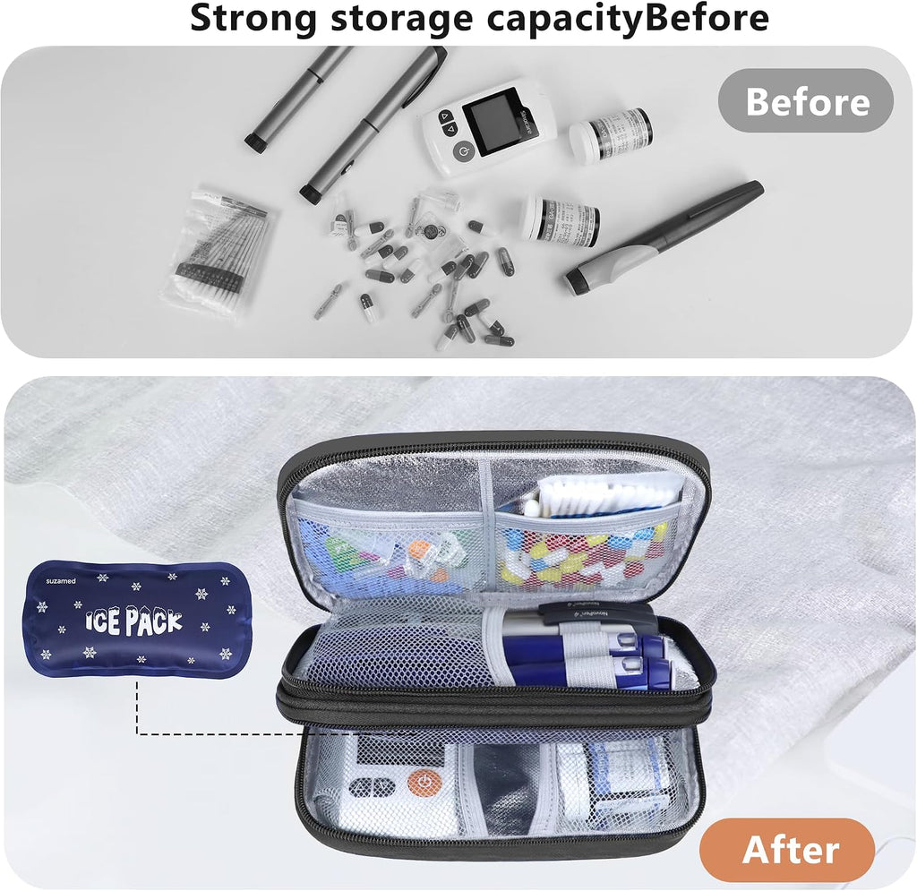Double Layer Insulin Cooler Travel Case, Expandable Space, Black