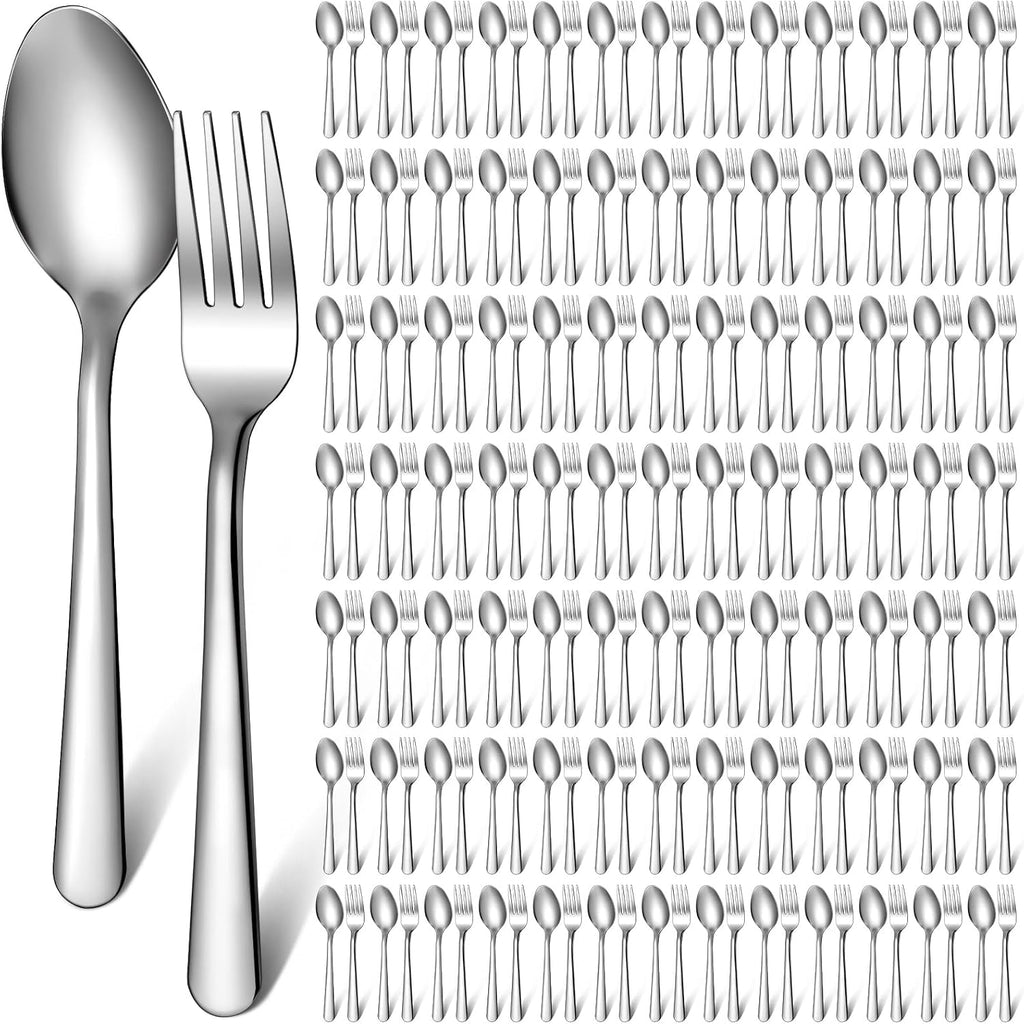 200 Pcs Forks and Spoons Silverware Set Bulk Stainless Steel Flatware Cutlery Set 6.7'' Kitchen Utensils for Home