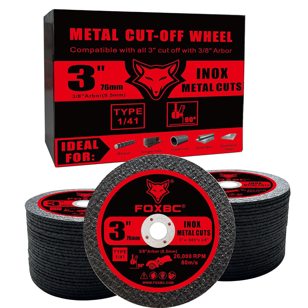 FOXBC 3 Inch Cut Off Wheel Discs, Metal & Stainless Steel Cutting Disc for Die Grinder, 3” x 3/64” x 3/8” - 50 Pack