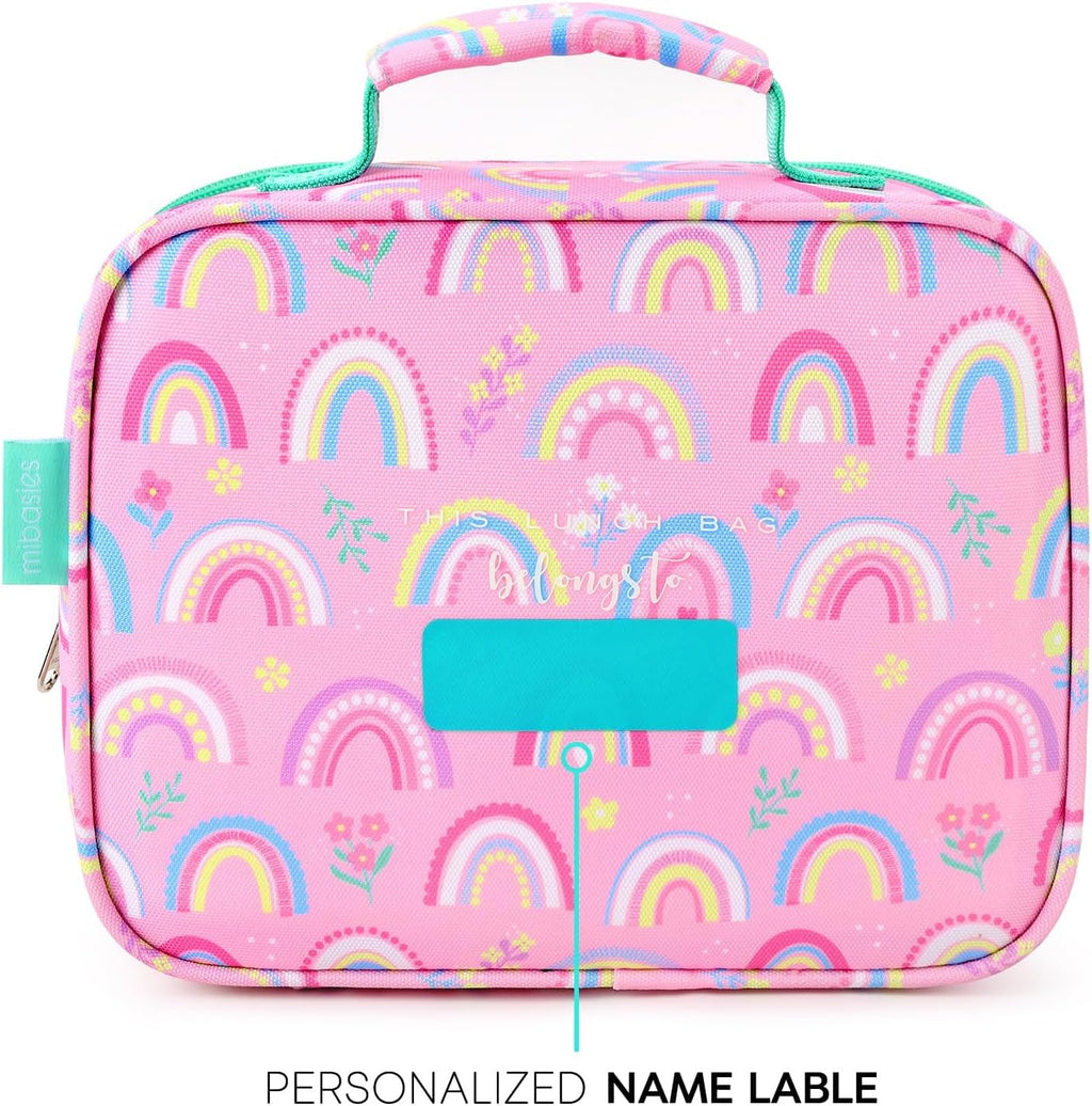 Kids Lunch Box for Girls, Insulated and Reusable Lunch Bag for School Preschool Kindergarten, Pink Rainbow
