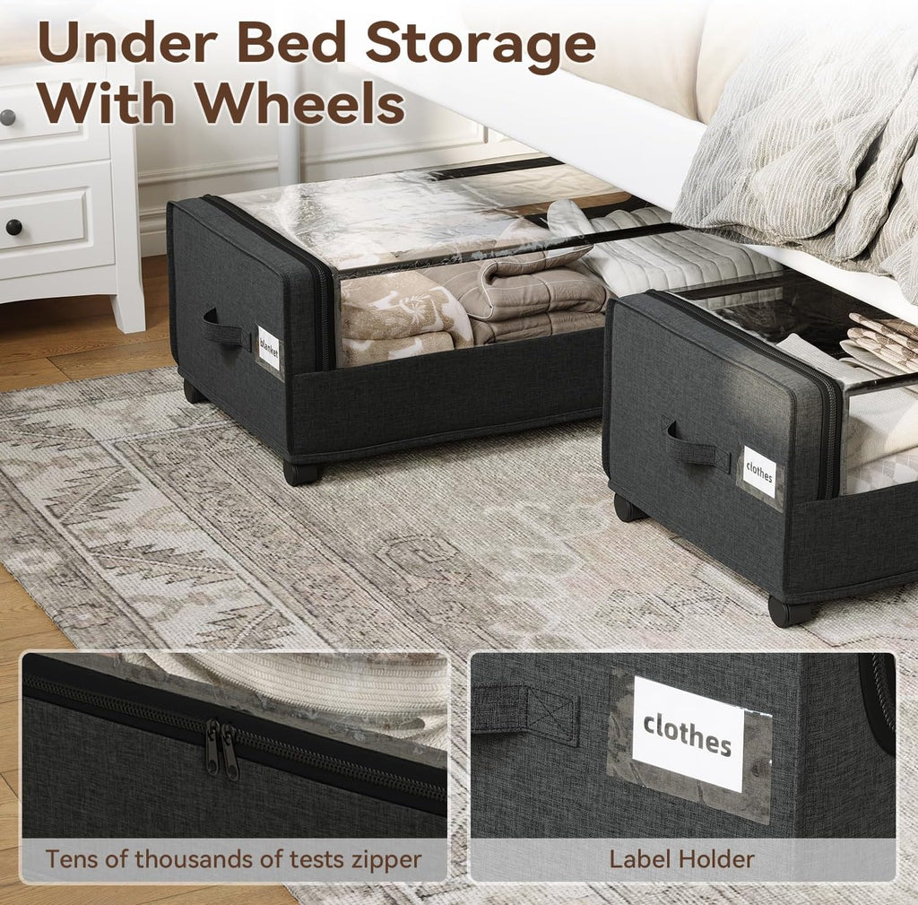 Under Bed Storage With Wheels, XXXXL Large Underbed Storage Organizer, 90L Capacity