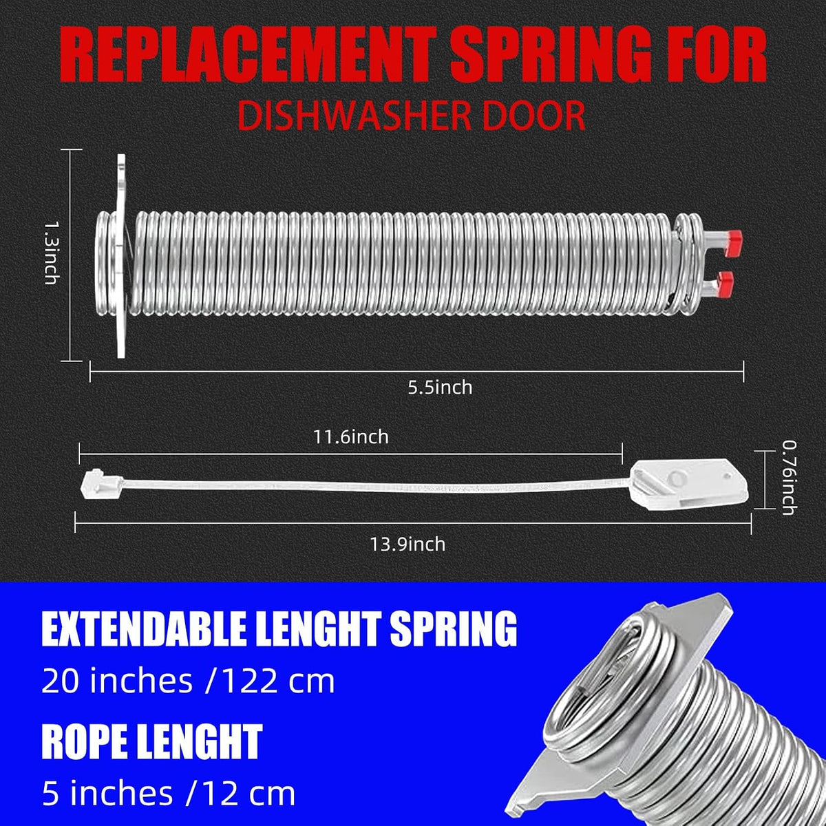00754866 Dishwasher Door Spring & Cable Kit - compatible with Bosch Thermador Dishwasher Door Hinge Replacement Parts AP5804978 PS8770519 00623540 00627230 00659339 00751392 3279707