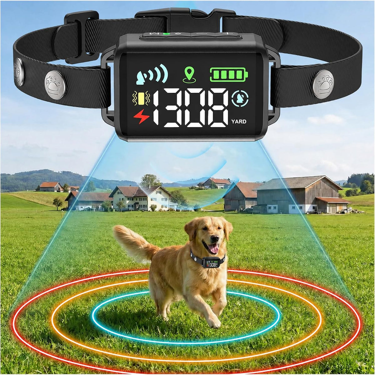 GPS Wireless Dog Collar Fence System, 48H Battery Electric Dog Fence, GNSS Invisible Fence for Dogs Over 15lbs, IPX7