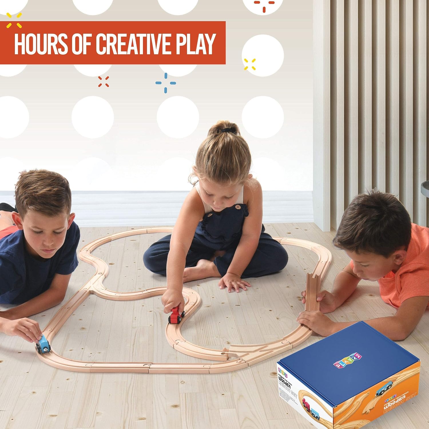Wooden Train Tracks - 52 PCS Wooden Train Set + 2 Bonus Toy Trains - Train Sets For Kids - Car Train Toys Is