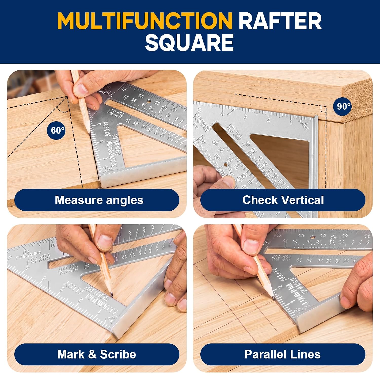 Combination Square 12 Inch and 7 Inch Carpenter Square Tool Set | Aluminum Rafter Square for Framing, Adjustable