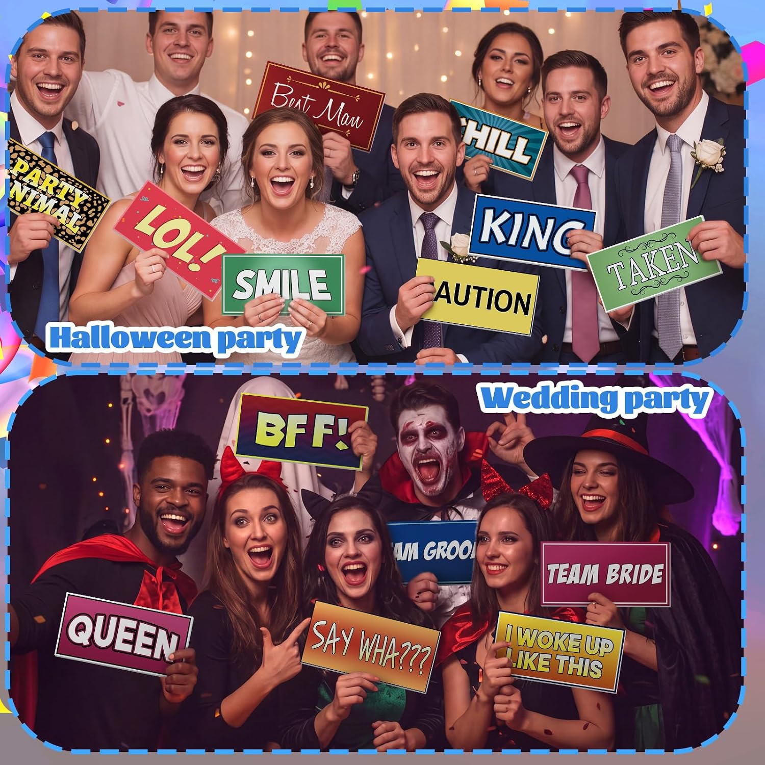 64 Design Photo Booth Prop Sign Decor Double Sided Photobooth Accessoires 11x5.5'' PVC Selfie Prop Sign for Wedding