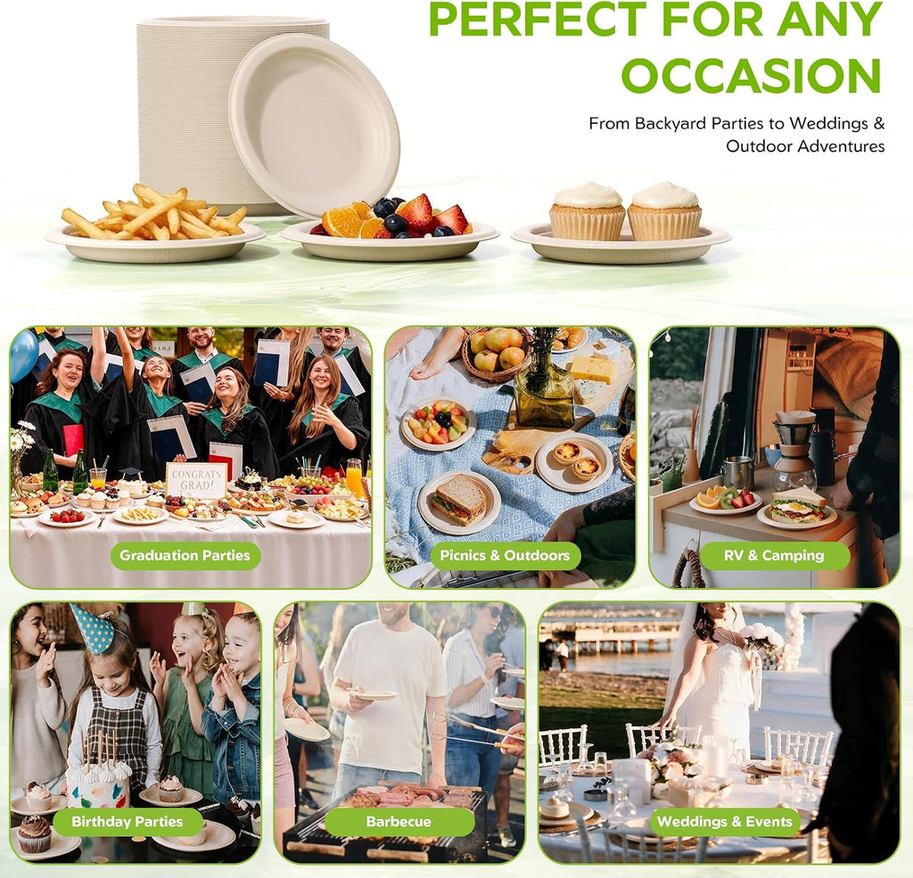 Disposable Compostable Paper Plates 6" - Small Dessert Plates 100 Count