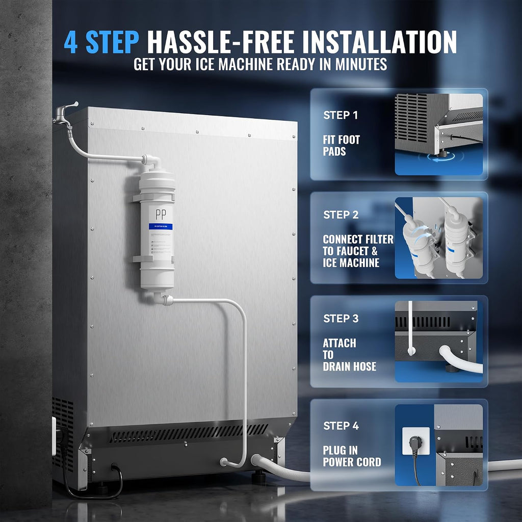 Commercial Ice Maker, 200LBS/24H with 33LBS Storage, Self-Cleaning