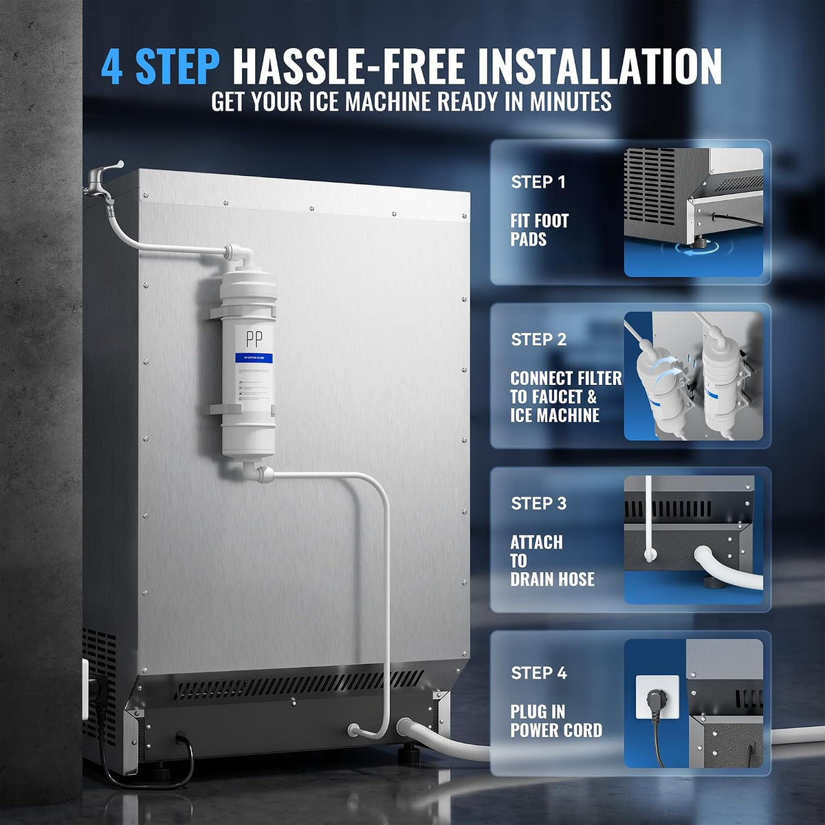 Commercial Ice Maker, 200LBS/24H with 33LBS Storage, Self-Cleaning