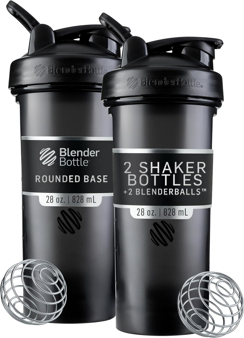Classic V2 Plastic Shaker Bottle 28 oz Black, 2-Pack