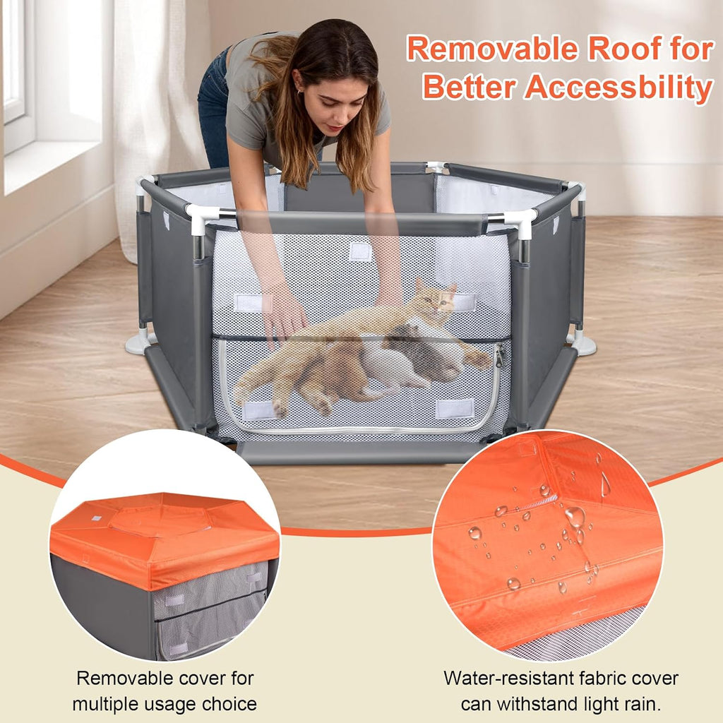 45"x45"x19.7" Sturdy Stainless Steel Frame Small Animal Playpen, Brooder Box for Chicks with Removable Roof & Bottom