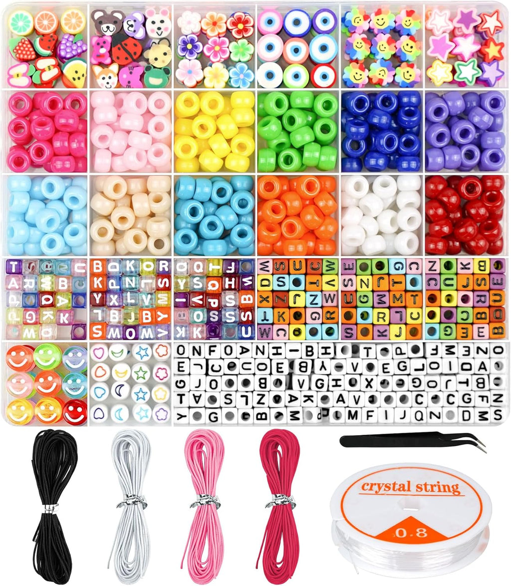 Bracelet Making Kit, Beads for Bracelets Making Pony, Kandi, Polymer Clay, Smile Face & Letter Beads for Jewelry