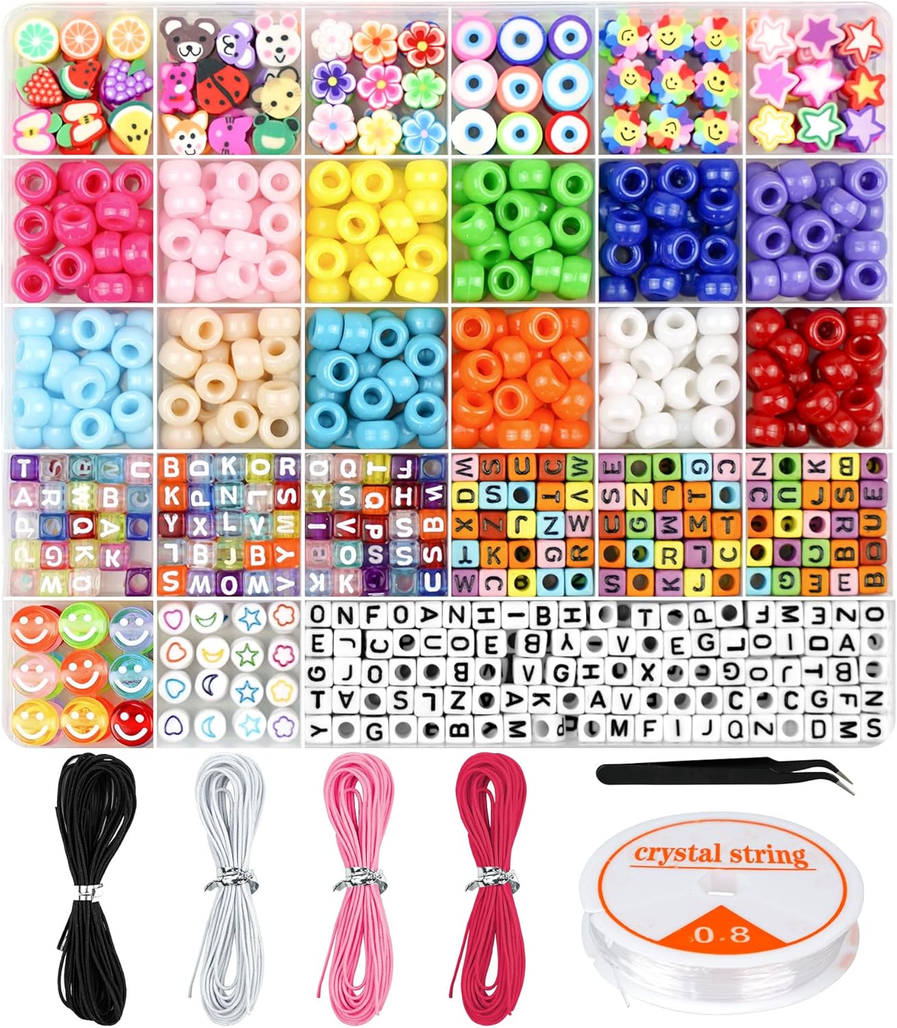 Bracelet Making Kit, Beads for Bracelets Making Pony, Kandi, Polymer Clay, Smile Face & Letter Beads for Jewelry