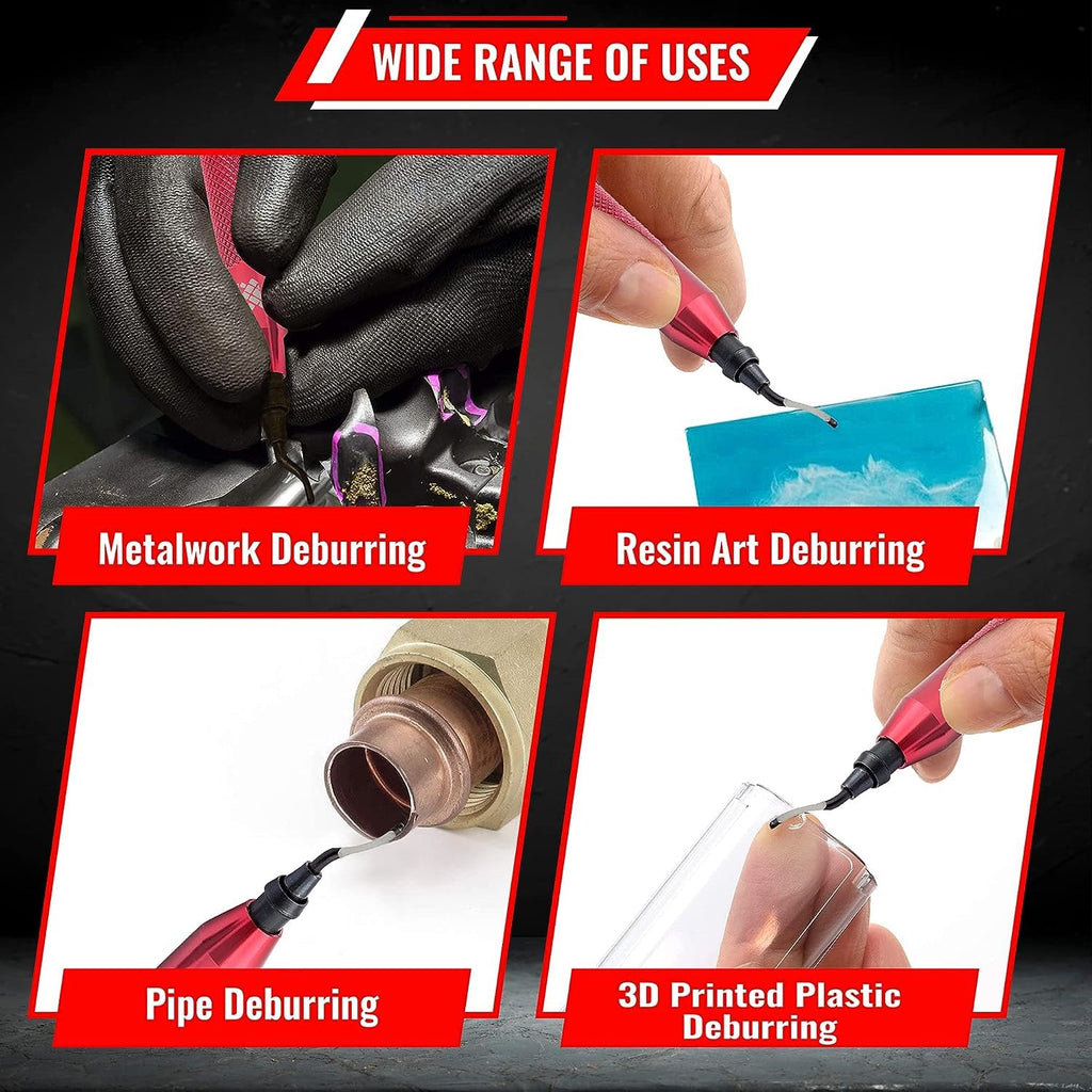 AFA Tooling Deburring Tool, 16 HSS Blades, Red CNC Anodized Aluminum Handle
