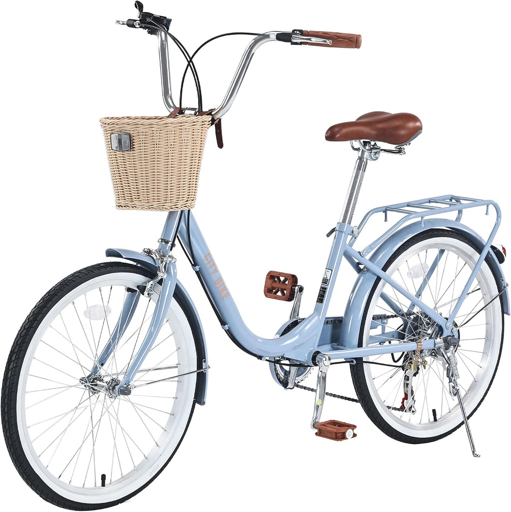 22/26 Inch Women's Bike Beach Cruiser Bike for Women/Girls，City Hybrid Bike 7 Speeds Adult Bicycle Commuter Bike for
