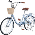22/26 Inch Women's Bike Beach Cruiser Bike for Women/Girls，City Hybrid Bike 7 Speeds Adult Bicycle Commuter Bike for