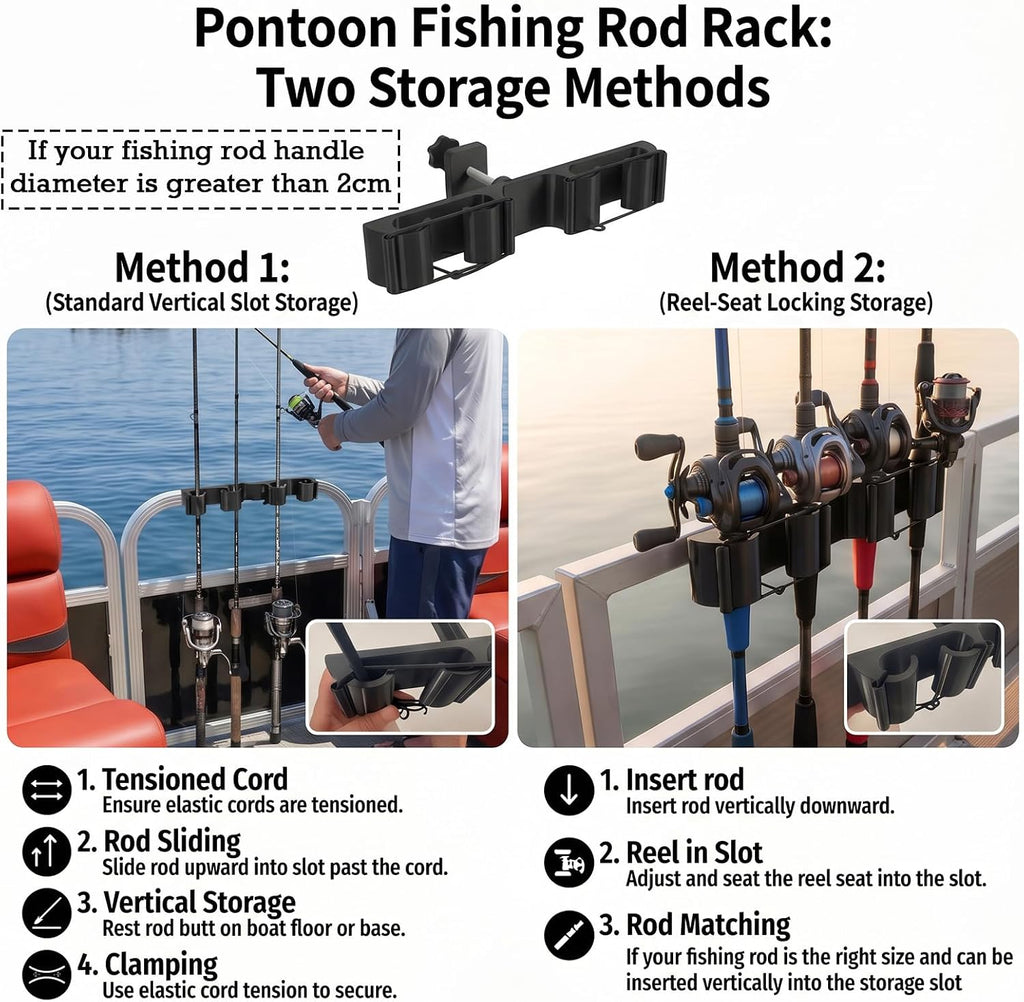 Pontoon Boat Rod Holders, Adjustable Clamp-On Square Rail Fishing Pole Rack