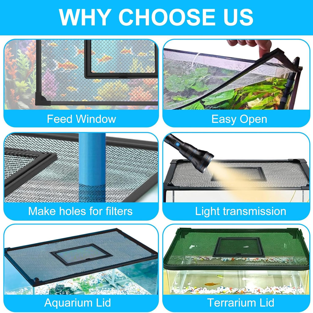 Fish Tank Lid Magnetic Aquarium Net Cover with Feeding Window 5-50 Gallon Aquarium Lid Anti-Jumping Net for Fish 11.8
