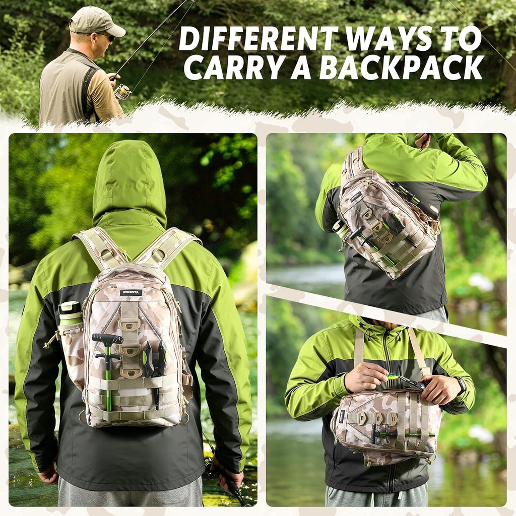 Fishing Backpack with Tackle Boxes,Fishing Lure Kit and Tool | Waterproof Fishing Tackle Bag With Rod Holder, Sling