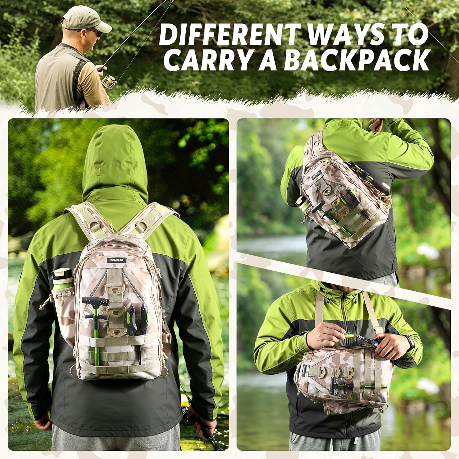 Fishing Backpack with Tackle Boxes,Fishing Lure Kit and Tool | Waterproof Fishing Tackle Bag With Rod Holder, Sling