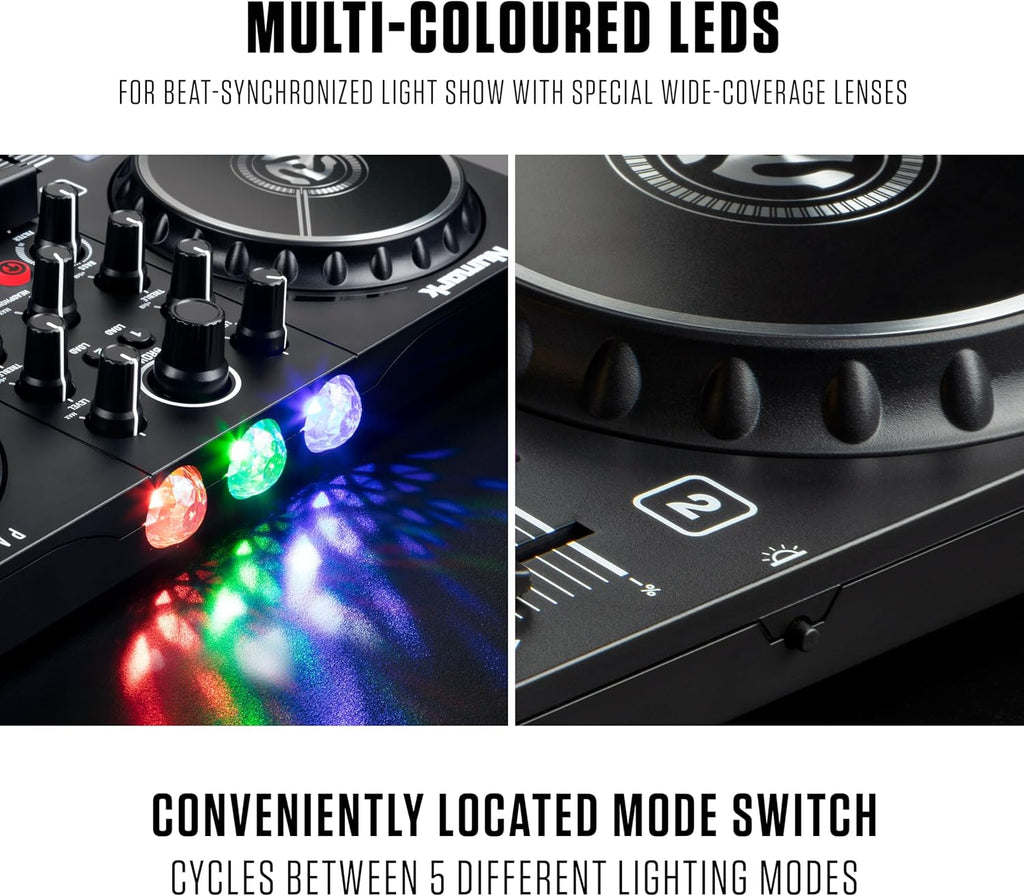 Party Mix II DJ Controller with Built-in Lights | 2-Decks, 2 Filter FX Knobs, DJ Mixer, Touch-Capacitive Wheels