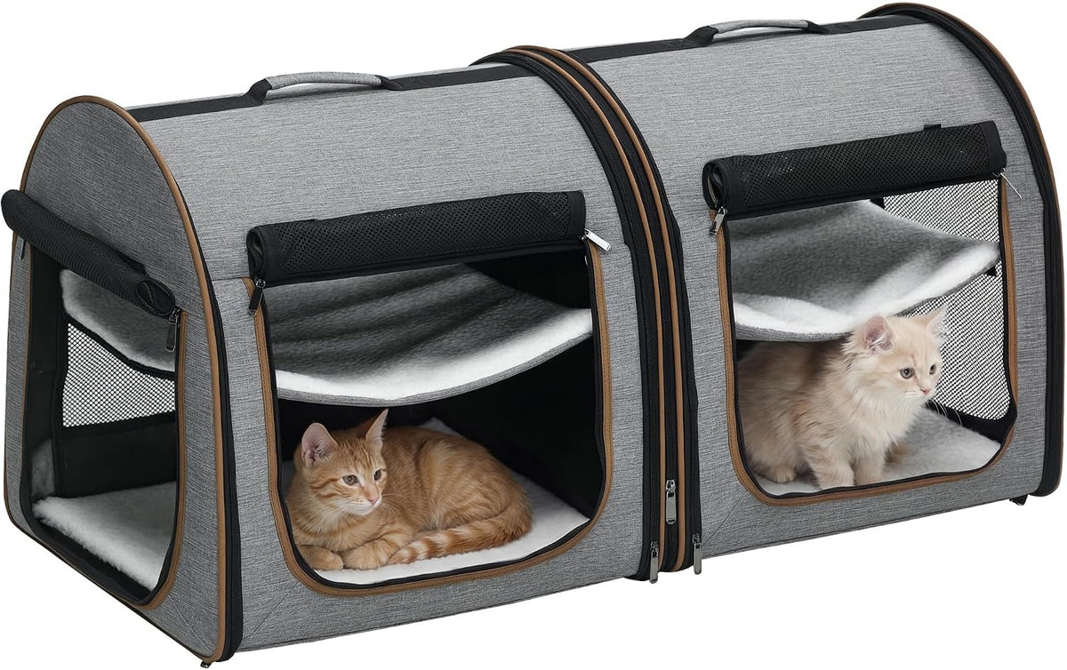 39" Portable Soft-Sided Cat Carrier, Two Compartments, Light Gray