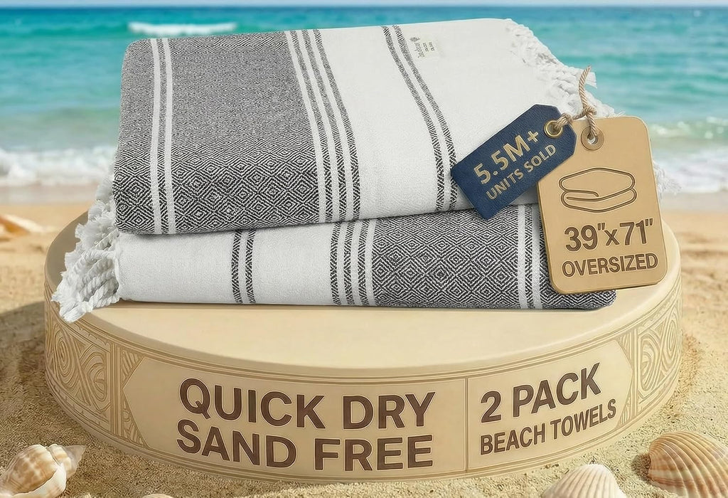 Beach Towel, 2 Pack Beach Towels Oversized, 39"x71", XL - Ebony | Quick Dry Pool Towels for Adults - Absorbent Sand