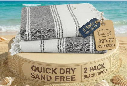 Beach Towel, 2 Pack Beach Towels Oversized, 39"x71", XL - Ebony | Quick Dry Pool Towels for Adults - Absorbent Sand