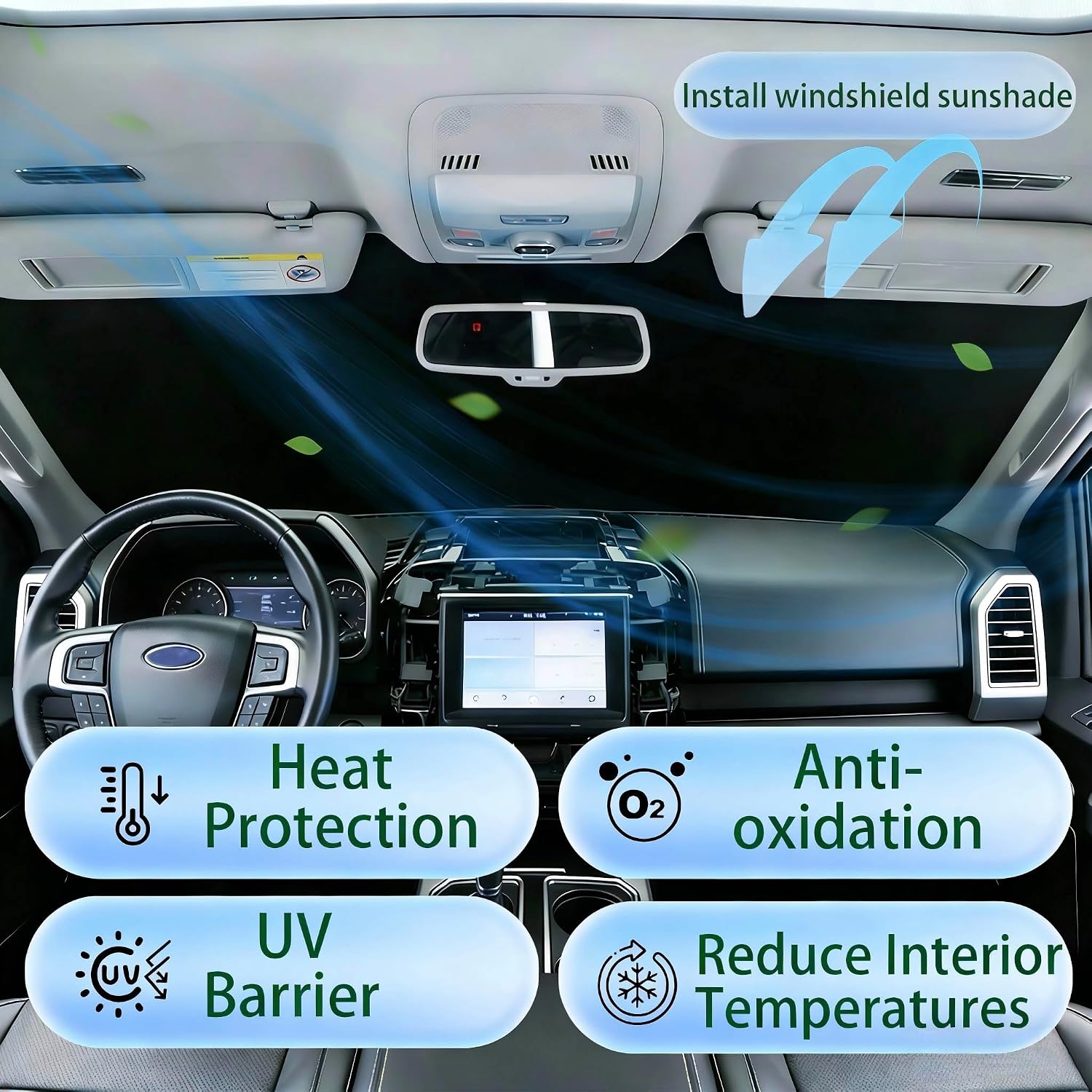 Window Shades for Car Windshield - Foldable Car Window Shades, 210T Reflective UV Block Sun Visor, Keep Vehicle Cool