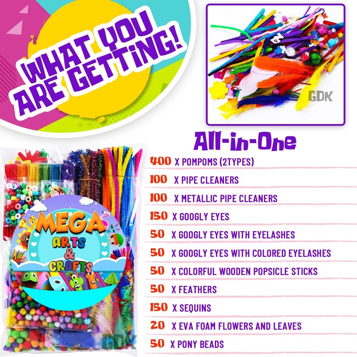 Arts and Crafts Supplies for Kids - 1170Pcs+ Craft Art Supply Kit for Toddlers Kids Craft Supplies & Materials Age 4