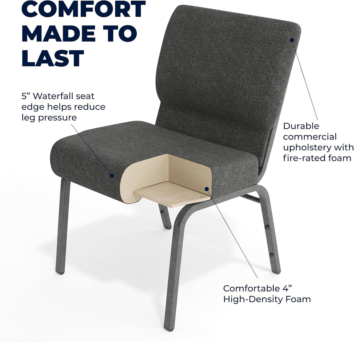 4 Pack HERCULES Series 21''W Church Chair in Dark Gray Fabric - Silver Vein Frame